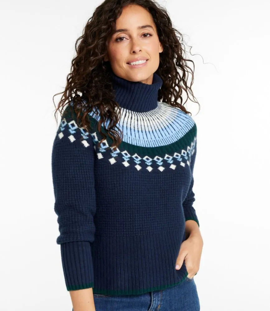 Women's SuperSoft Waffle Sweater, Turtleneck Fair Isle