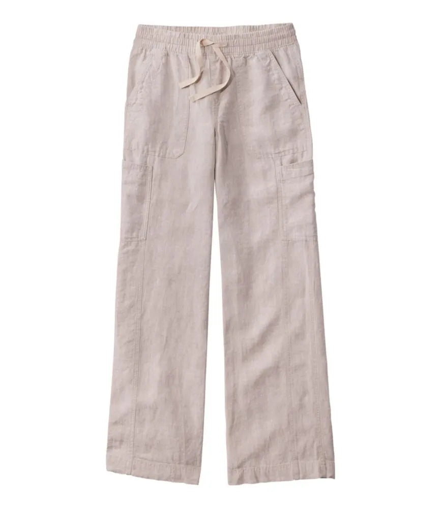 Women's Premium Linen Breezy Pull-On Utility Pants, Mid-Rise Wide-Leg