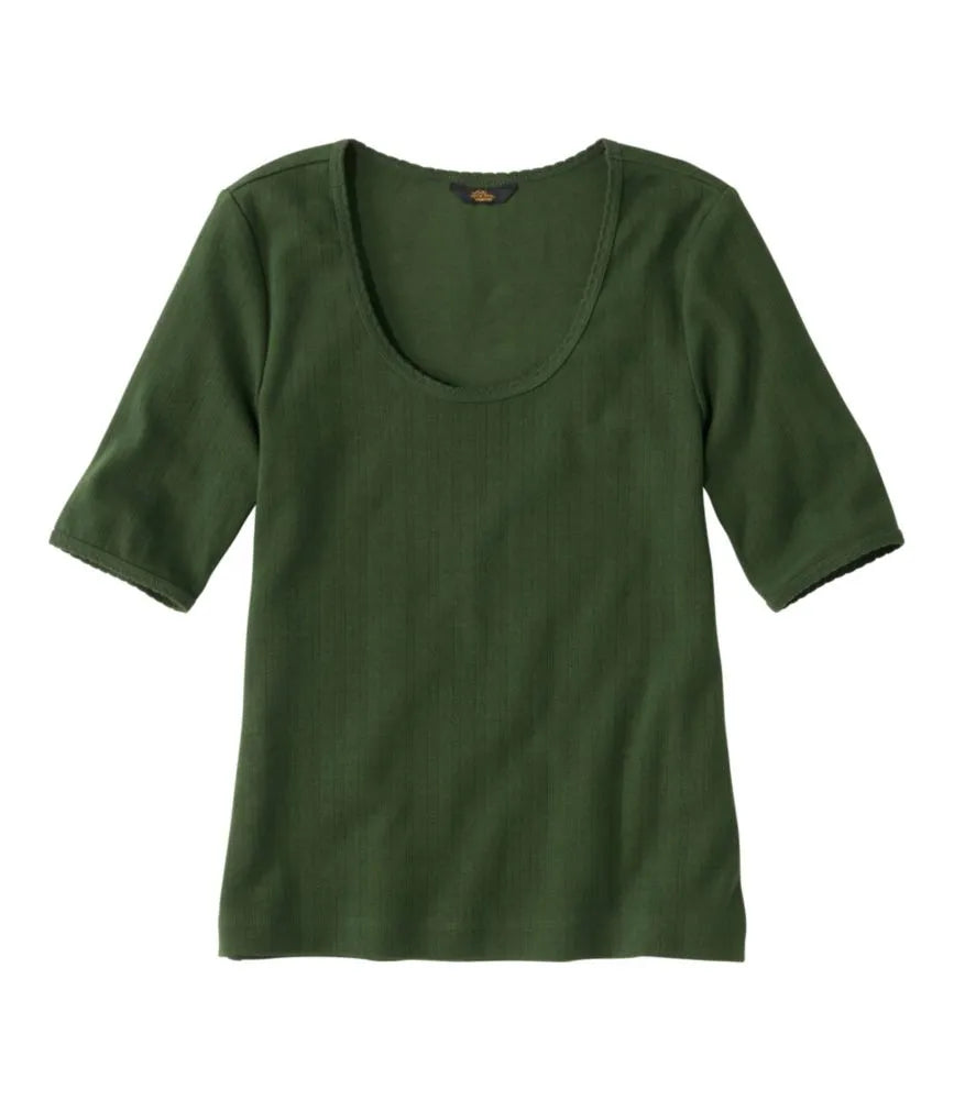 Women's Signature Premium Essential Pointelle Tee, Elbow-Sleeve Scoopneck