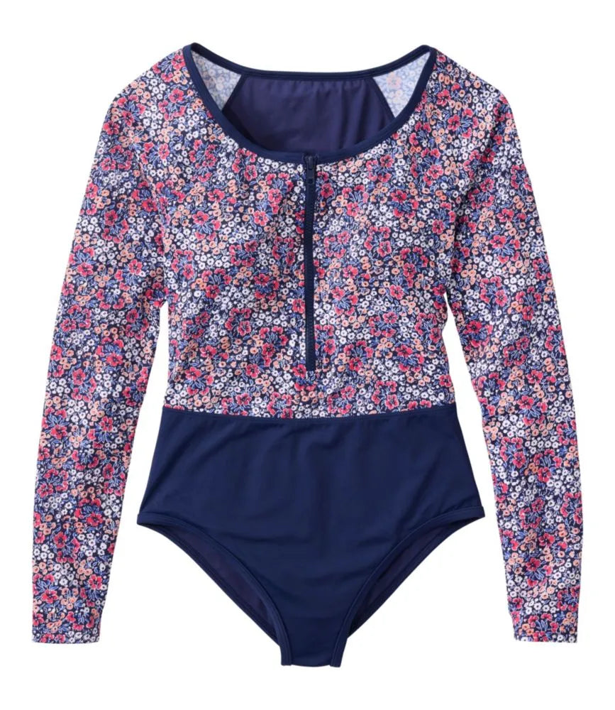 Women's Coastal Essentials Swimwear, Long-Sleeve Tanksuit Print
