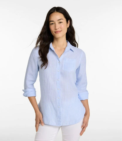 Women's Premium Washable Linen Shirt, Tunic Stripe