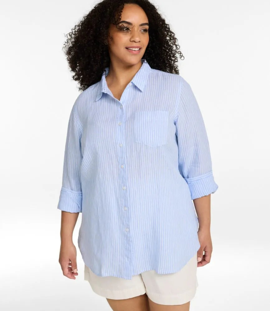 Women's Premium Washable Linen Shirt, Tunic Stripe