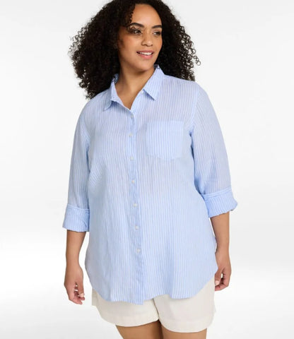 Women's Premium Washable Linen Shirt, Tunic Stripe