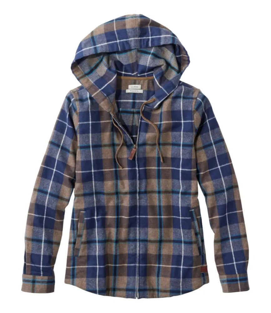 Women's Scotch Plaid Flannel Shirt, Relaxed Zip Hoodie