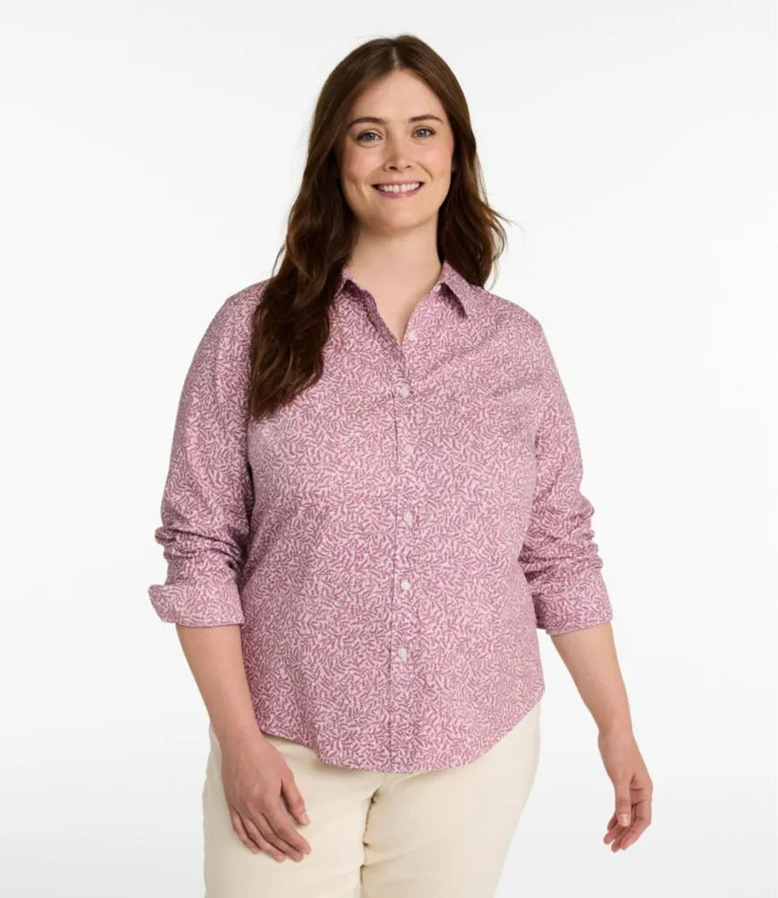 Women's Wrinkle-Free Pinpoint Oxford Shirt, Relaxed Fit Long-Sleeve Print