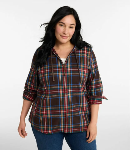 Women's Scotch Plaid Flannel Shirt, Relaxed Zip Hoodie