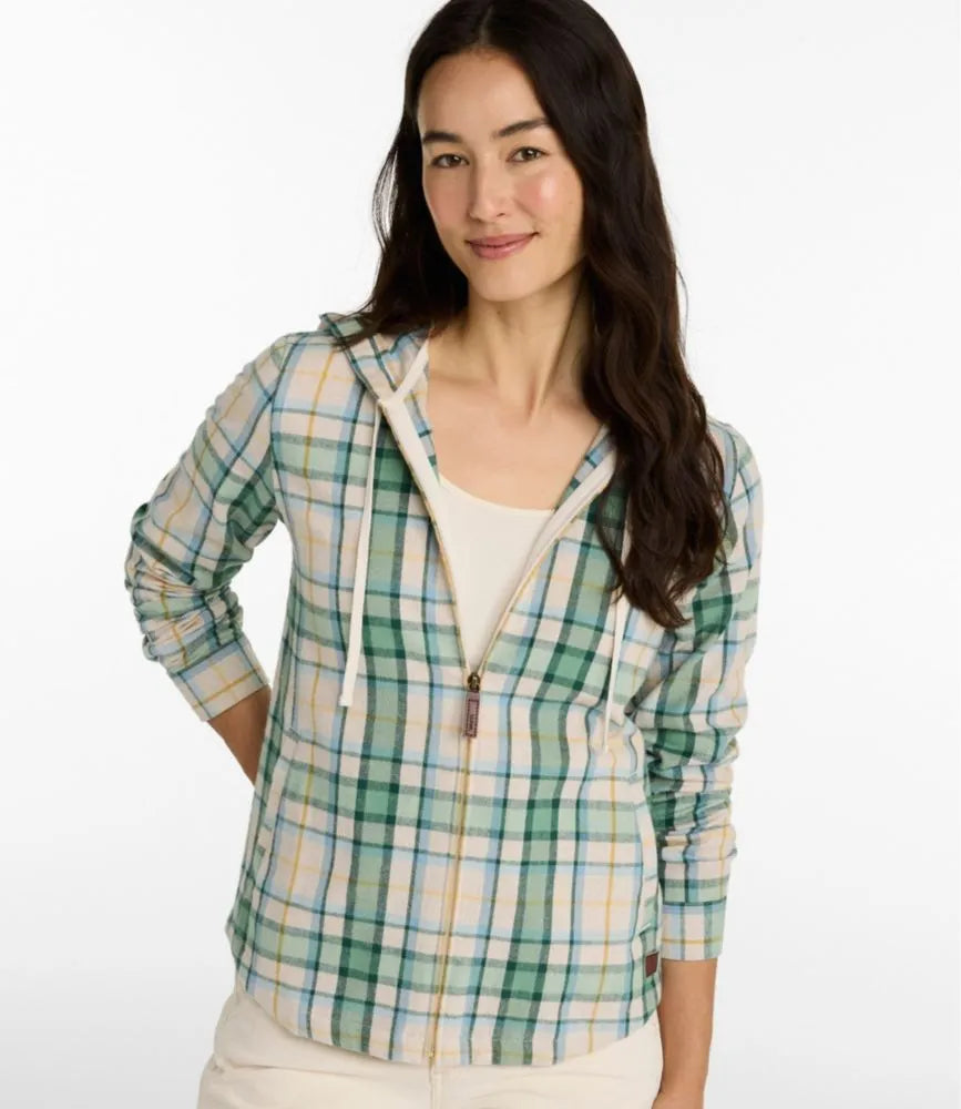 Women's Scotch Plaid Flannel Shirt, Relaxed Zip Hoodie
