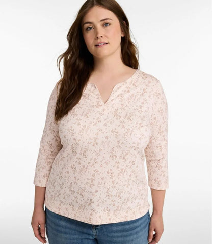 Women's Pima Cotton Tunic, Three-Quarter-Sleeve Splitneck Print