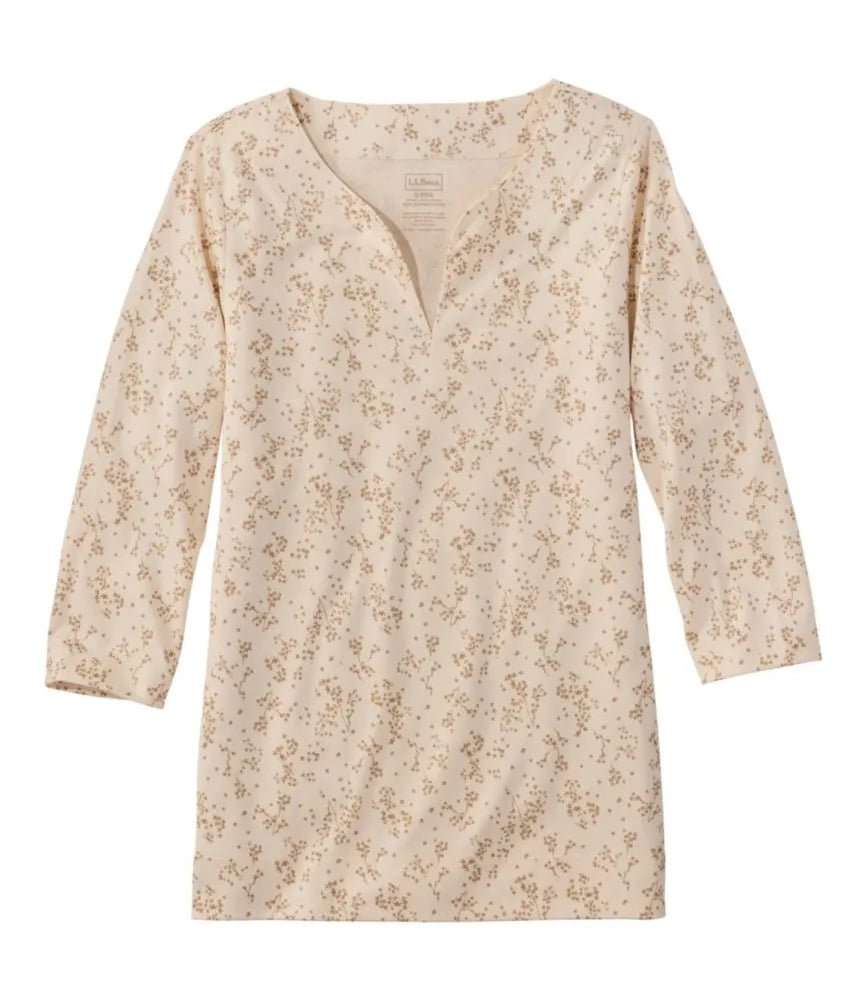 Women's Pima Cotton Tunic, Three-Quarter-Sleeve Splitneck Print