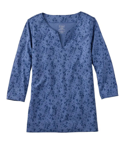 Women's Pima Cotton Tunic, Three-Quarter-Sleeve Splitneck Print