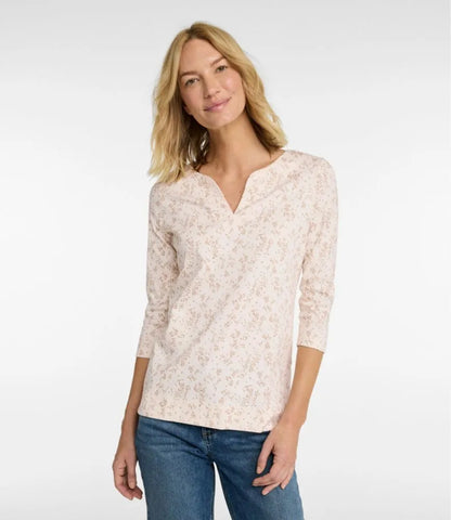 Women's Pima Cotton Tunic, Three-Quarter-Sleeve Splitneck Print