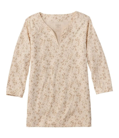 Women's Pima Cotton Tunic, Three-Quarter-Sleeve Splitneck Print
