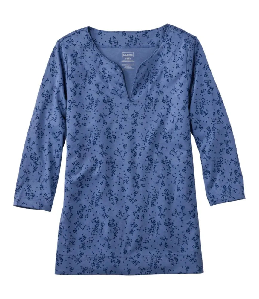 Women's Pima Cotton Tunic, Three-Quarter-Sleeve Splitneck Print