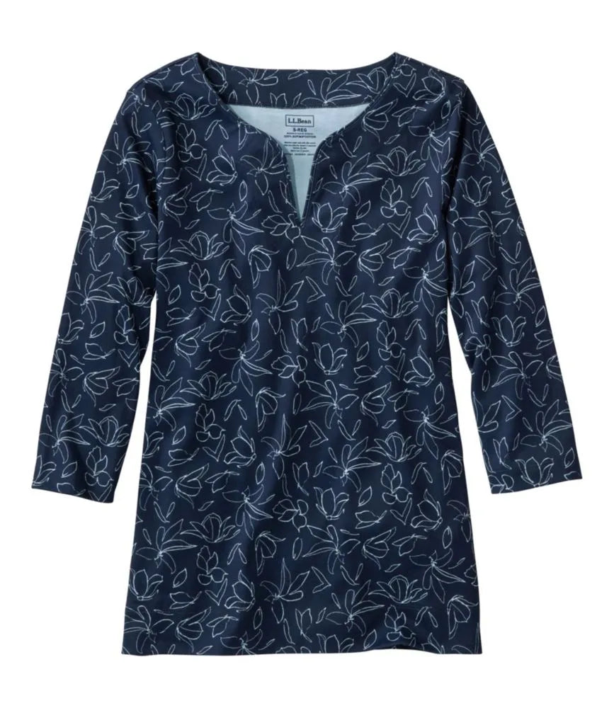 Women's Pima Cotton Tunic, Three-Quarter-Sleeve Splitneck Print
