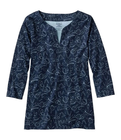 Women's Pima Cotton Tunic, Three-Quarter-Sleeve Splitneck Print
