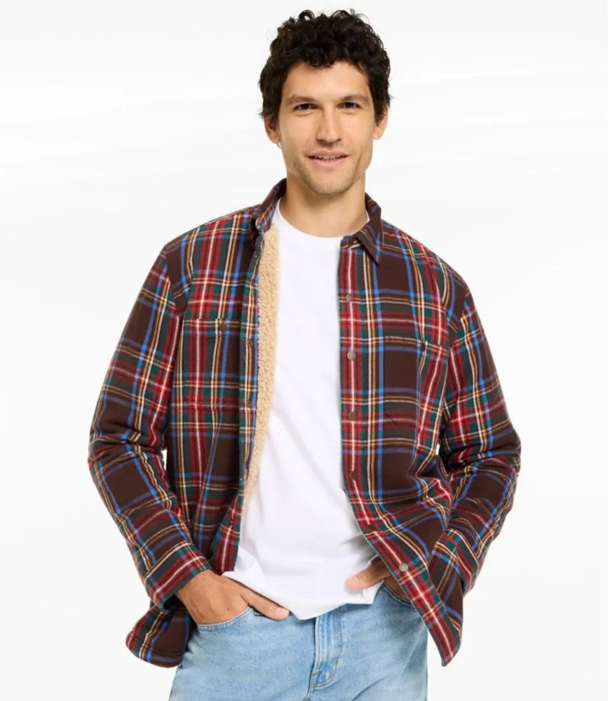 Men's Sherpa-Lined Scotch Plaid Shirt, Slightly Fitted