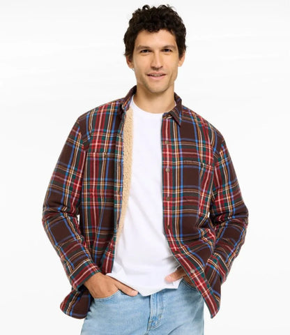 Men's Sherpa-Lined Scotch Plaid Shirt, Slightly Fitted