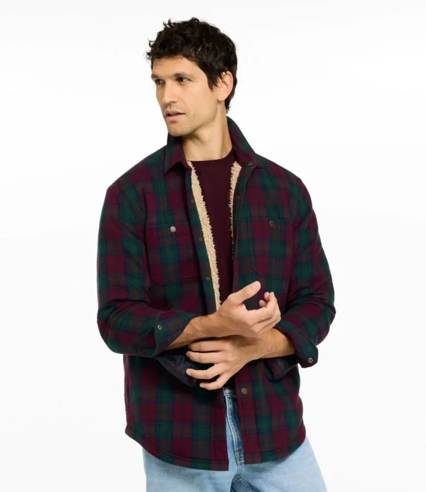 Men's Sherpa-Lined Scotch Plaid Shirt, Slightly Fitted