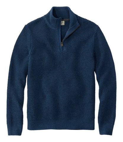 Men's Organic Cotton Waffle Sweater, Quarter Zip