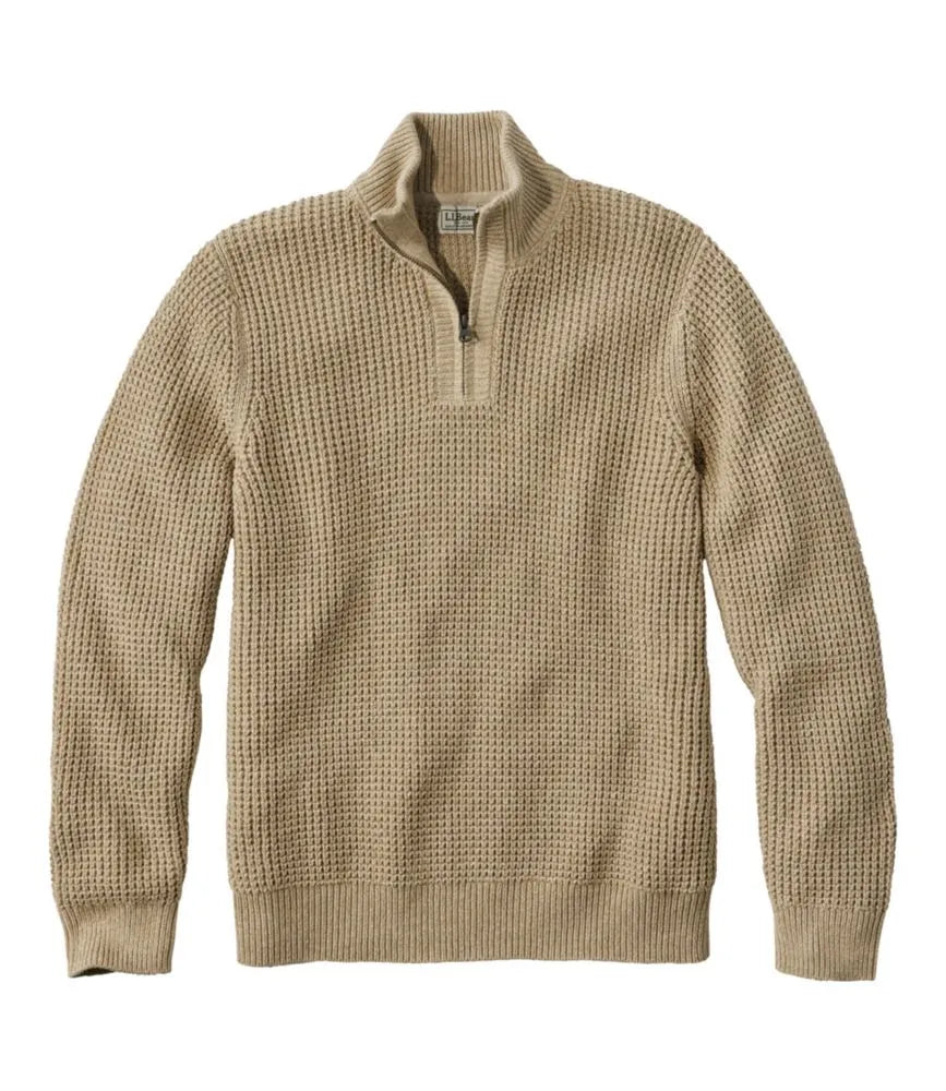 Men's Organic Cotton Waffle Sweater, Quarter Zip