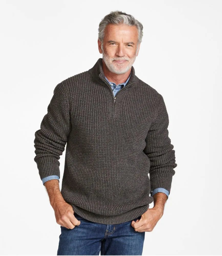 Men's Organic Cotton Waffle Sweater, Quarter Zip