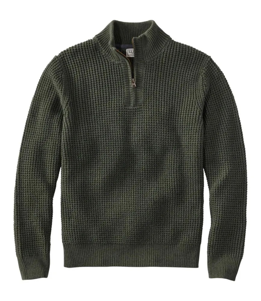 Men's Organic Cotton Waffle Sweater, Quarter Zip