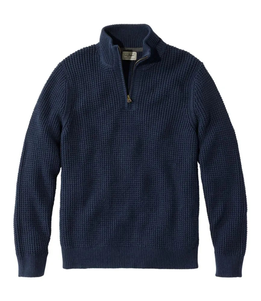 Men's Organic Cotton Waffle Sweater, Quarter Zip