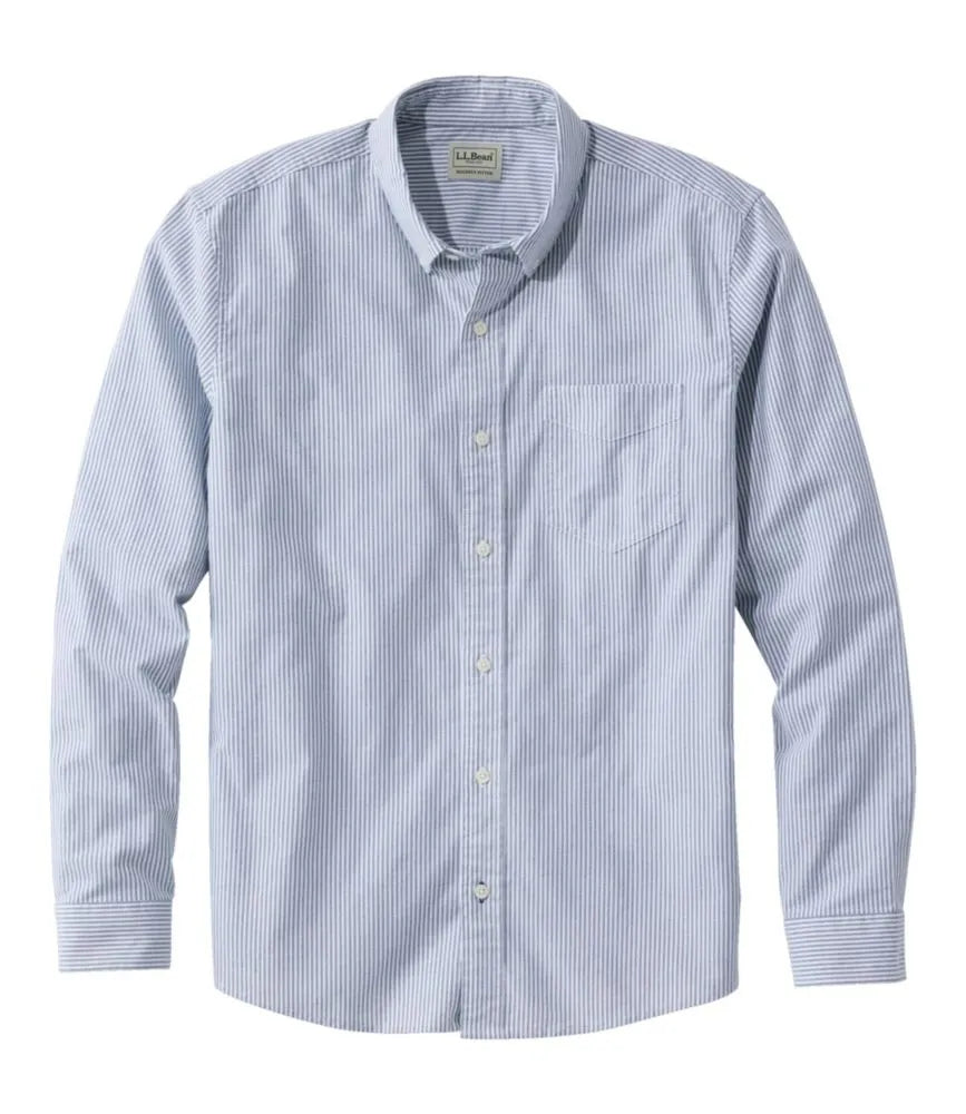 Men's Comfort Stretch Oxford Shirt, Slightly Fitted Untucked Fit, Stripe