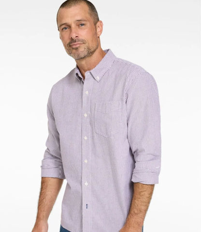 Men's Comfort Stretch Oxford Shirt, Slightly Fitted Untucked Fit, Stripe