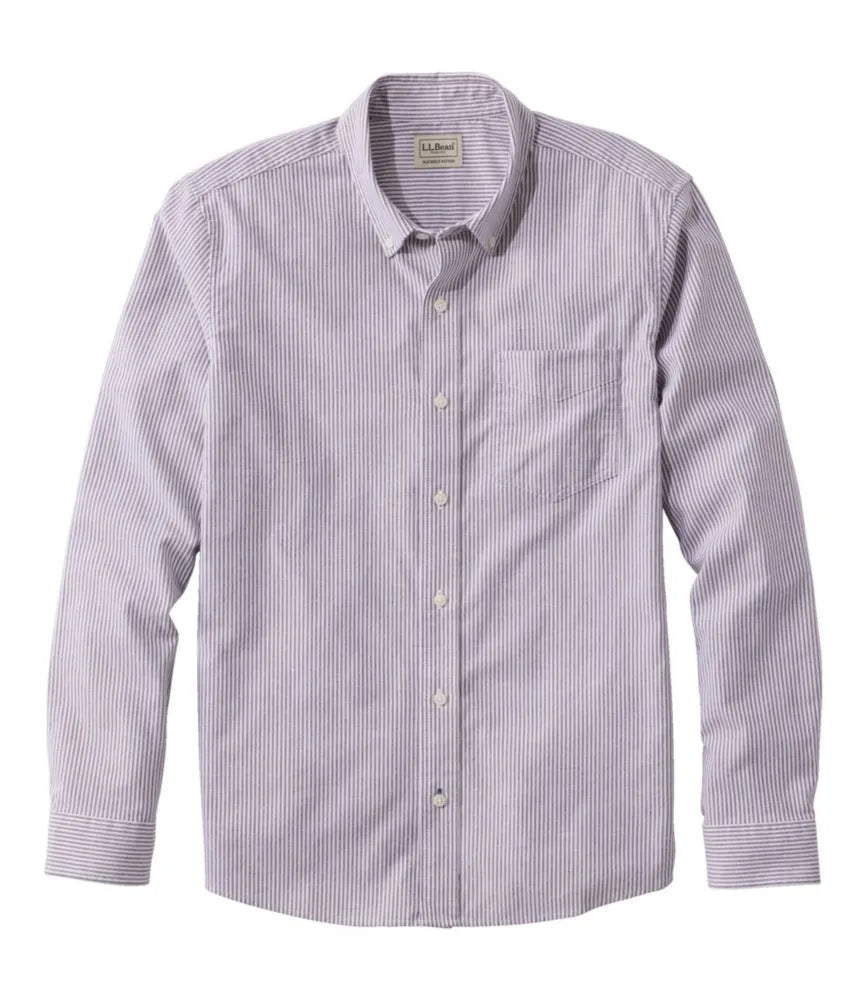 Men's Comfort Stretch Oxford Shirt, Slightly Fitted Untucked Fit, Stripe