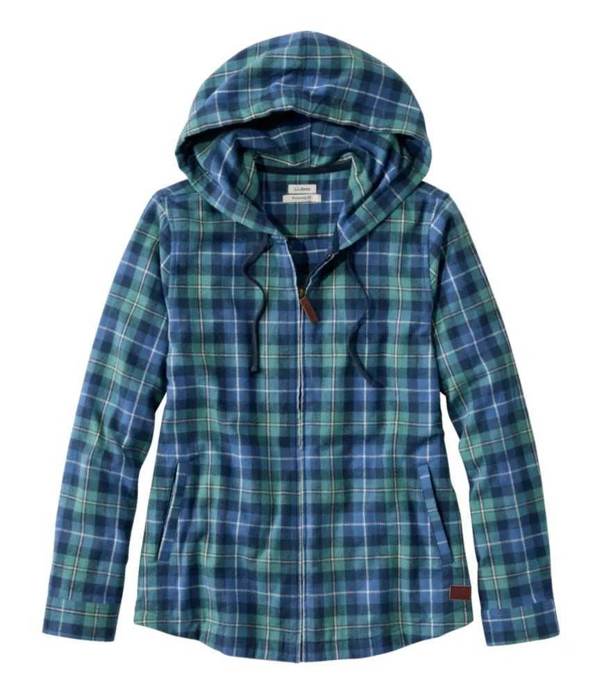 Women's Scotch Plaid Flannel Shirt, Relaxed Zip Hoodie