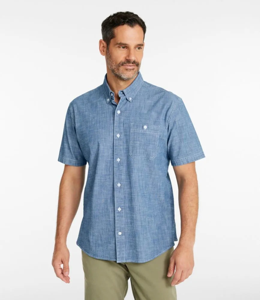 Men's Comfort Stretch® Chambray Shirt, Traditional Untucked Fit, Short-Sleeve