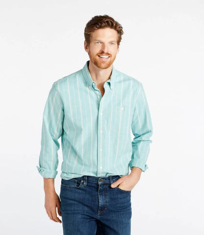 Men's Comfort Stretch Chambray Shirt, Traditional Untucked Fit, Long-Sleeve, Stripe