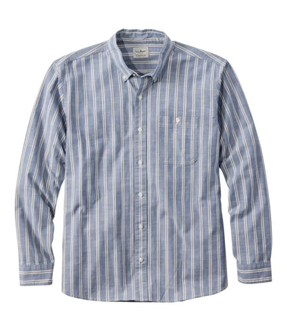 Men's Comfort Stretch Chambray Shirt, Traditional Untucked Fit, Long-Sleeve, Stripe
