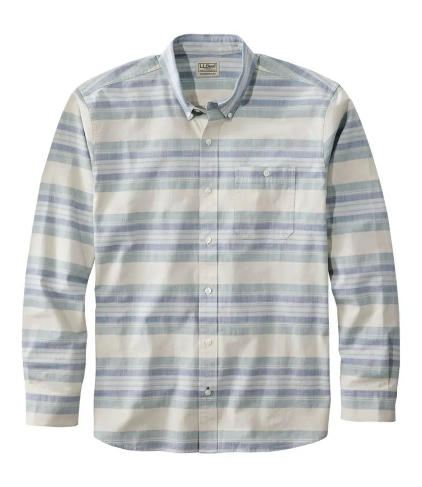 Men's Comfort Stretch Chambray Shirt, Traditional Untucked Fit, Long-Sleeve, Stripe