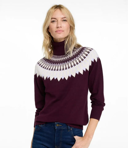 Women's Cotton/Cashmere Sweater, Turtleneck Fair Isle
