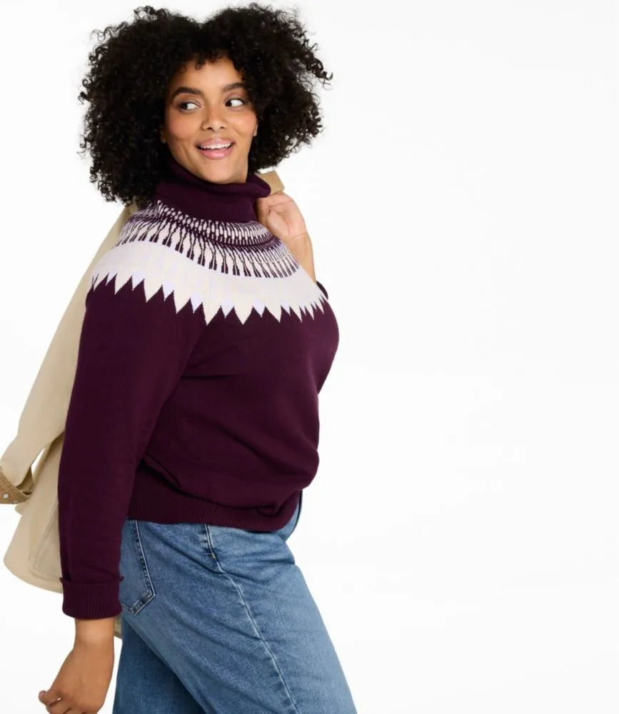 Women's Cotton/Cashmere Sweater, Turtleneck Fair Isle