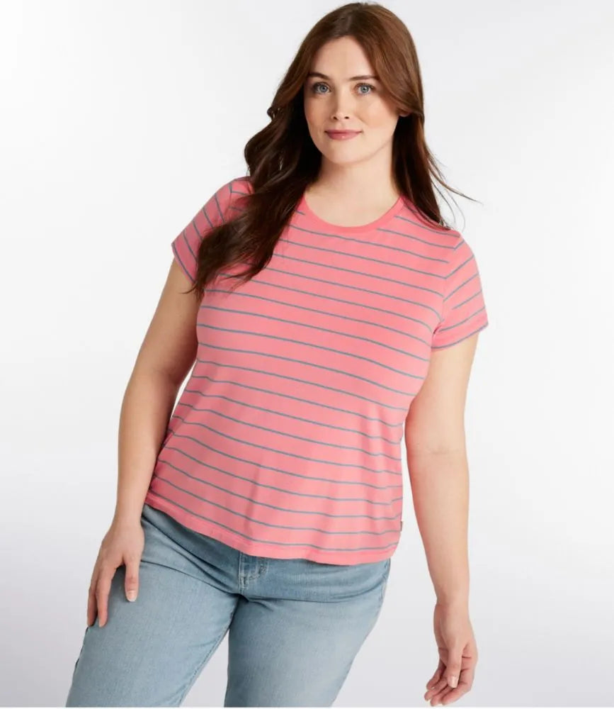 Women's Soft Stretch Supima-Blend Tee, Crewneck Short-Sleeve Striped