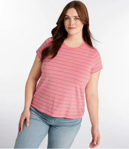 Women's Soft Stretch Supima-Blend Tee, Crewneck Short-Sleeve Striped