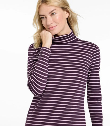 Women's Pima Turtleneck, Long-Sleeve Stripe