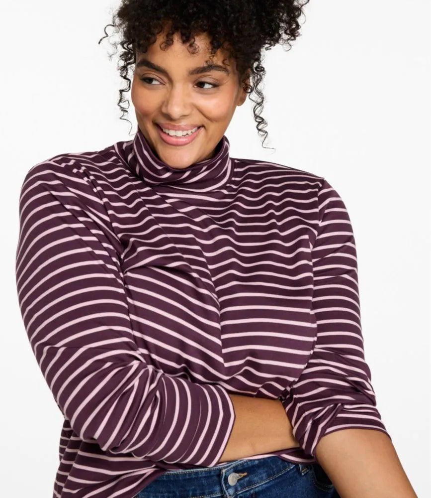Women's Pima Turtleneck, Long-Sleeve Stripe
