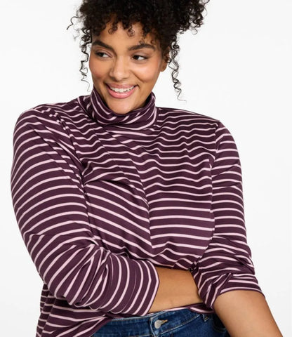 Women's Pima Turtleneck, Long-Sleeve Stripe