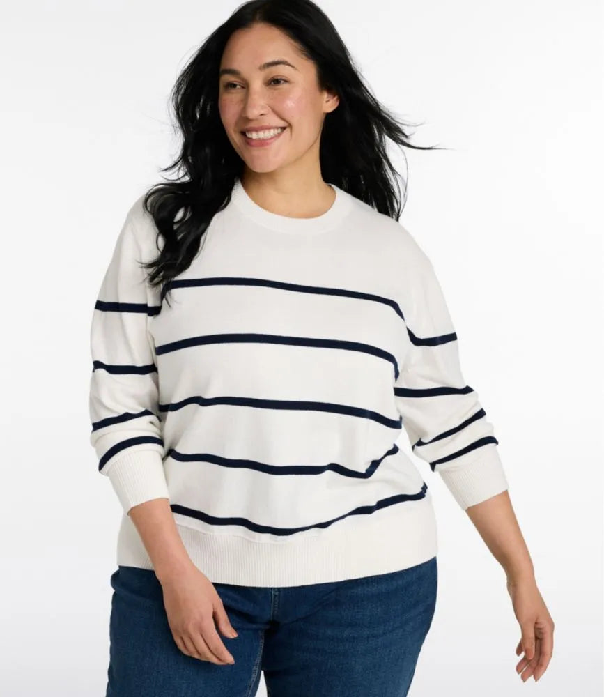 Women's Cotton/Cashmere Sweater, Crewneck Stripe