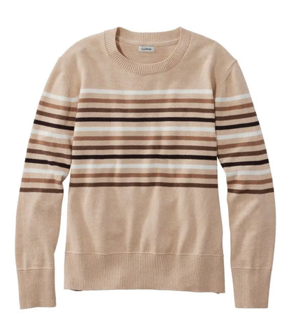 Women's Cotton/Cashmere Sweater, Crewneck Stripe