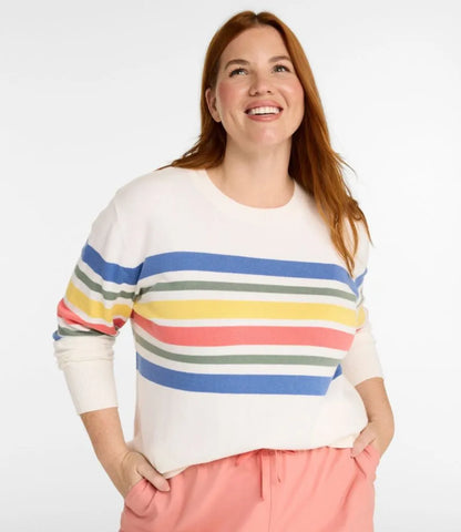 Women's Cotton/Cashmere Sweater, Crewneck Stripe