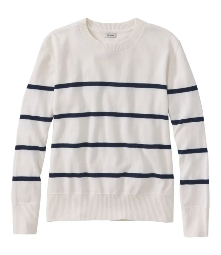 Women's Cotton/Cashmere Sweater, Crewneck Stripe
