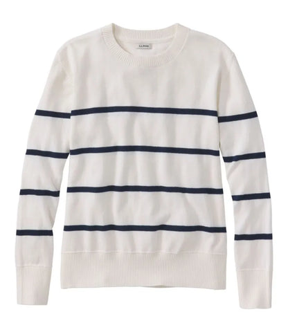 Women's Cotton/Cashmere Sweater, Crewneck Stripe