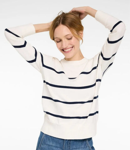 Women's Cotton/Cashmere Sweater, Crewneck Stripe