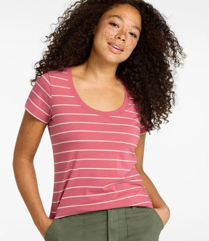 Women's Soft Stretch Supima-Blend Tee, Scoopneck Short-Sleeve Stripe