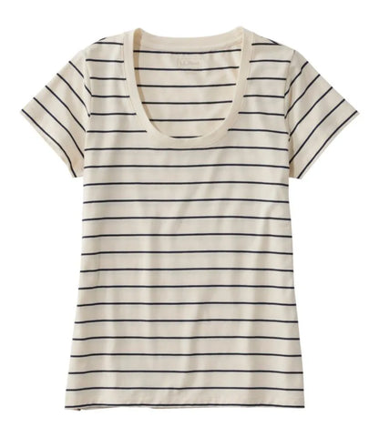 Women's Soft Stretch Supima-Blend Tee, Scoopneck Short-Sleeve Stripe